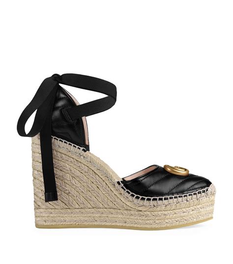 gucci black wedge sandal|Gucci wedge sandals on sale.